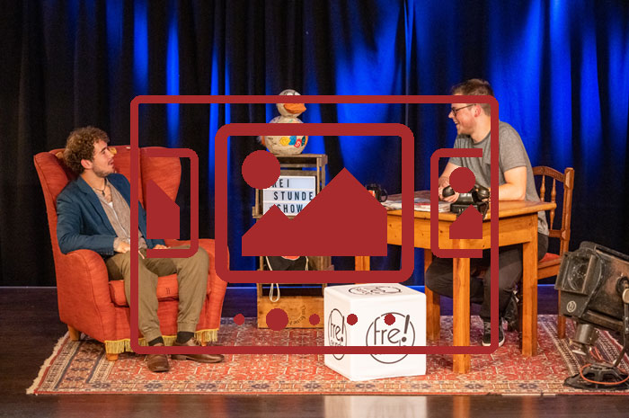 Das slideshow-Fenster mit begleitenden Bildern und Impressionen zum neuen Online-Format 'Freistunde Show' anzeigen ...